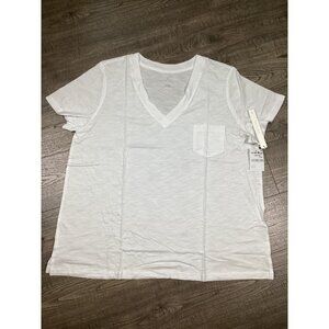 Caslon Womens White V-Neck Pocket T-Shirt XXL Outdoor Casual Wear Relax Fit NWT